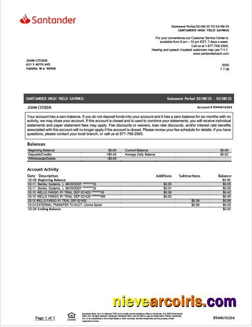 USA Santander Bank statement Word and PDF